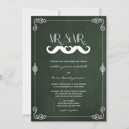 Mustache Love Vintage Chalkboard Gay Wedding Invitation