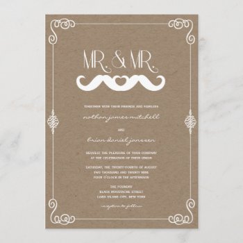 Mustache Love Vintage Kraft Paper Gay Wedding Invitation by fatfatin_box at Zazzle