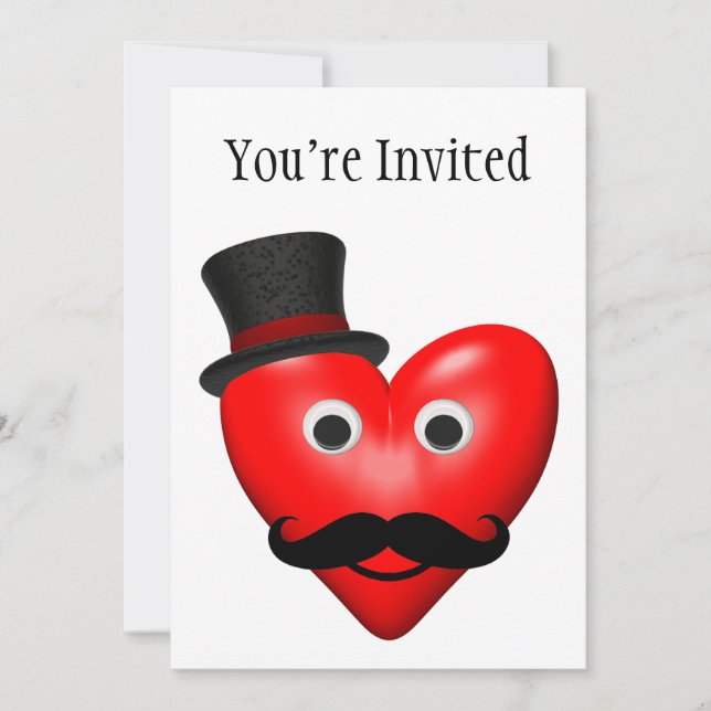 Mustache Love With Tophat Invitation (Front)