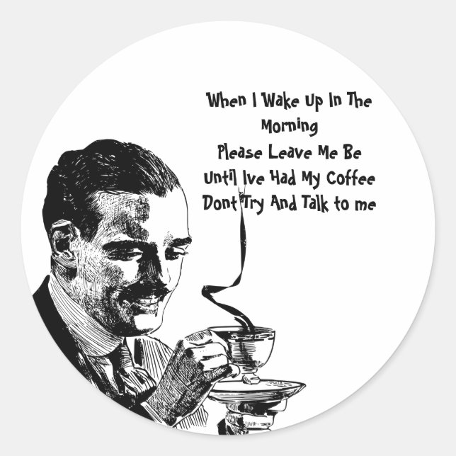 Mustache Man Drinking Coffee Retro Art Classic Round Sticker (Front)