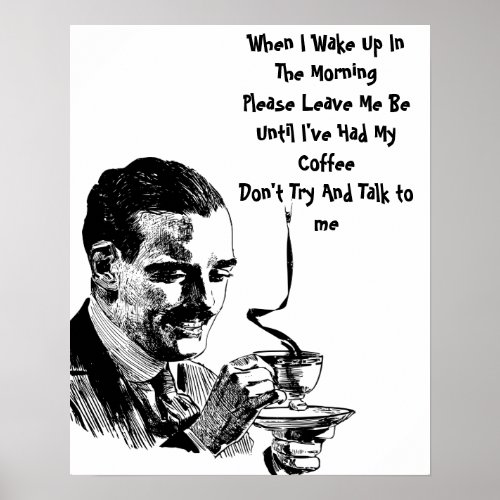 Mustache Man Drinking Coffee Retro Art Poster
