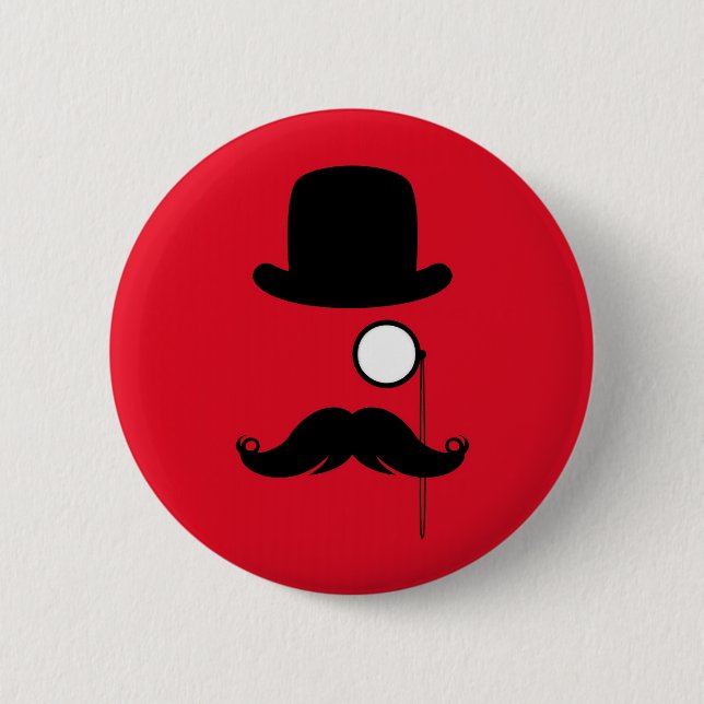 Mustache Man on Red Background Button (Front)