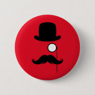 Mustache Man on Red Background Button