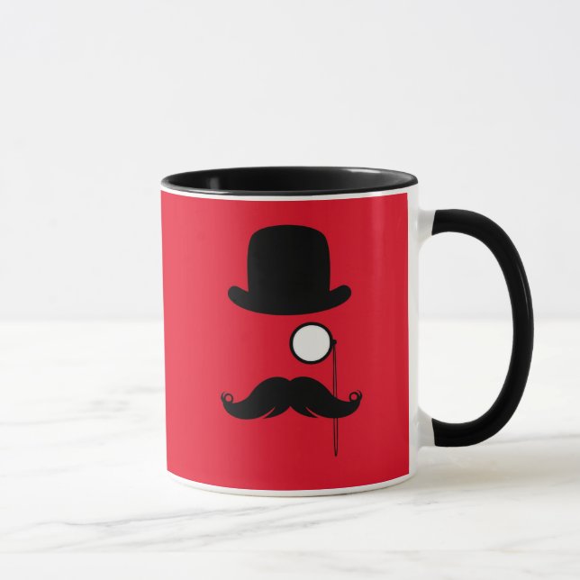 Mustache Man on Red Background Mug (Right)