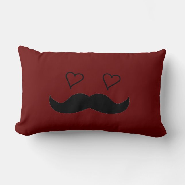 Mustache Man with Heart eyes Lumbar Pillow (Front)
