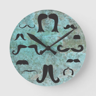 Mustache Mania Turquoise Wall Clock