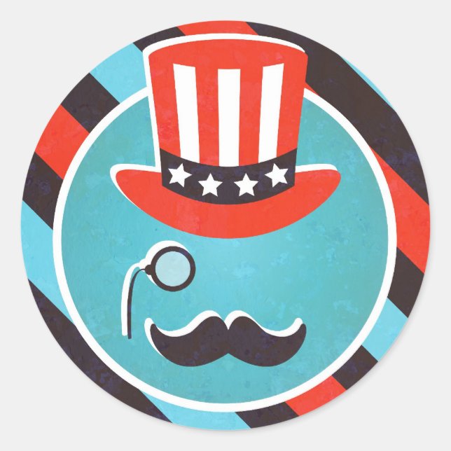 Mustache Monocle 4th of July Party Stickers (Front)