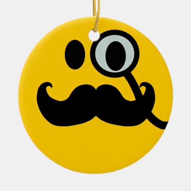 Mustache monocle ceramic ornament (Front)