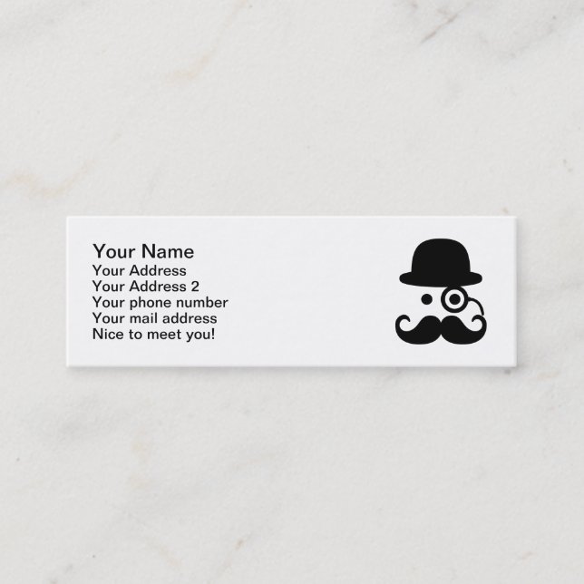 Mustache monocle mini business card (Front)