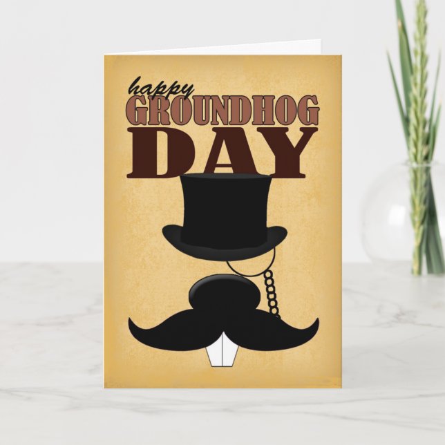 Mustache Moustache Groundhog Day Card (Front)