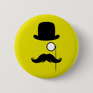 Mustache Moustache Stache Man with Glasses Button