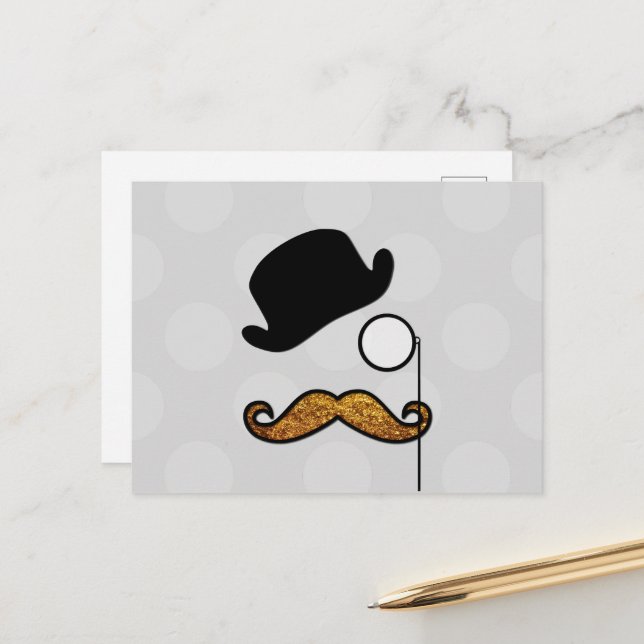 Mustache, Moustache, Stache, Monocle, Bowler Hat Postcard (Front/Back In Situ)