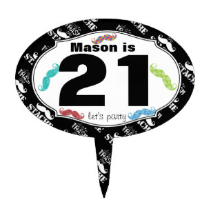 Mustache Mr. Hipster Vintage Retro 21st Birthday Cake Topper