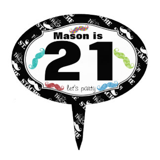 Mustache  Mr. Hipster Vintage Retro 21st Birthday Cake Topper