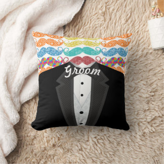 Mustache Mr. Hipster Vintage Retro Groom Throw Pillow