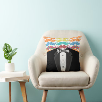 Mustache Mr. Hipster Vintage Retro Groom Throw Pillow