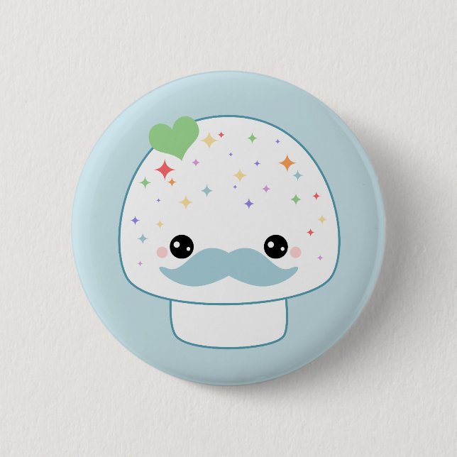 Mustache Mushroom Pinback Button (Front)