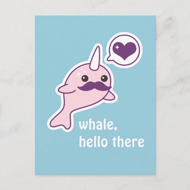 Mustache Narwhal Postcard (Front)