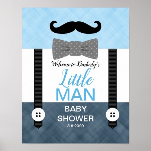 Mustache navy blue baby boy shower welcome sign
