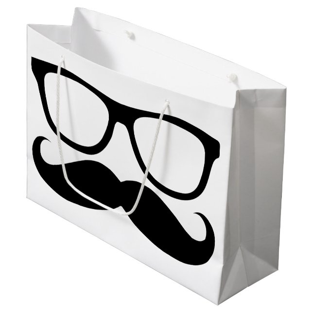 Mustache Nerd Black Graphic Large Gift Bag (Front Angled)