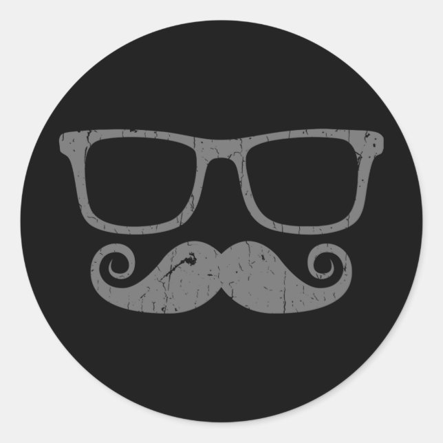 Mustache Nerd Glass Classic Round Sticker (Front)