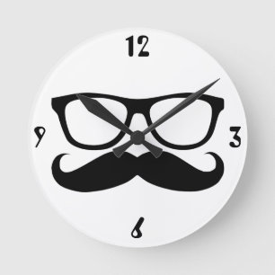 Mustache Nerd Round Clock