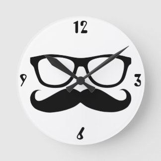Mustache Nerd Round Clock