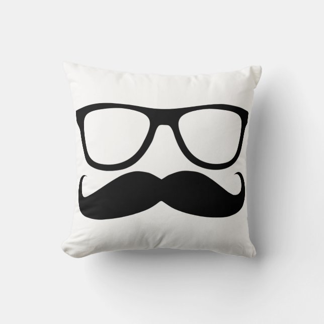 Mustache Nerd Throw Pillow (Front)
