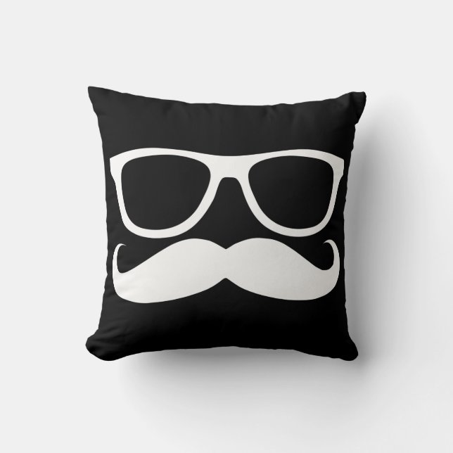 Mustache Nerd Throw Pillow (Front)