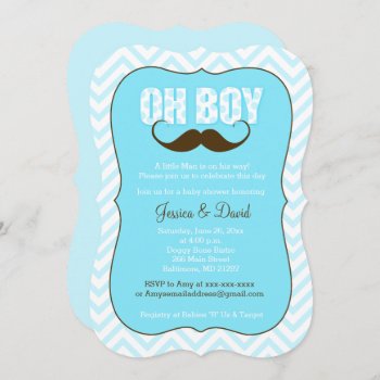 Mustache Oh Boy Little Man Baby Shower Invite by allpetscherished at Zazzle