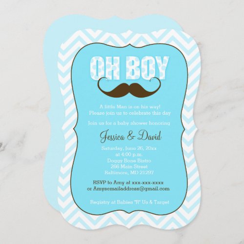 Mustache Oh Boy Little Man Baby Shower Invite