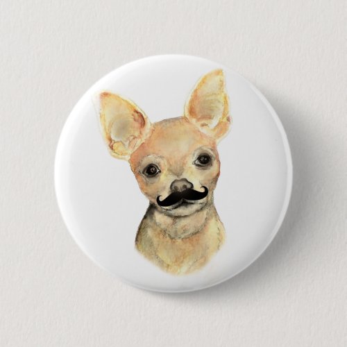 Mustache on a Cute Dog Humor Button