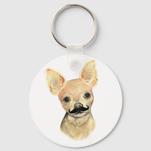 Mustache on a Cute Dog Humor Keychain