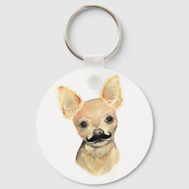 Mustache on a Cute Dog Humor Keychain (Front)