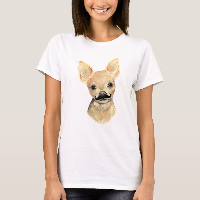 Mustache on a Cute Dog Humor T-Shirt (Front)