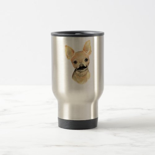 Mustache on a Cute Dog Humor Travel Mug