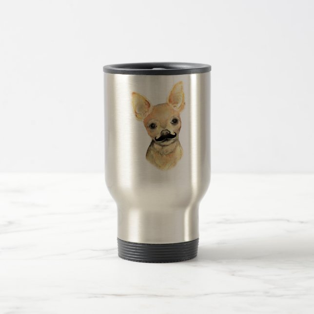 Mustache on a Cute Dog Humor Travel Mug (Center)