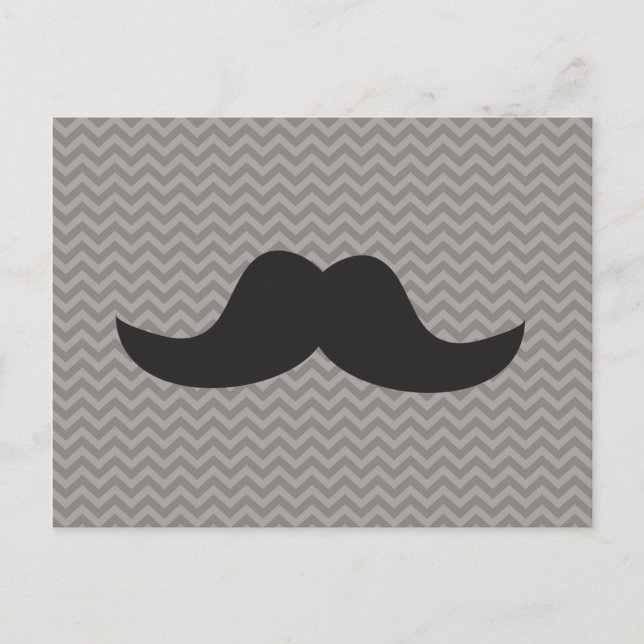 Mustache on grey chevron background postcard (Front)