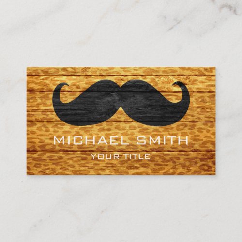 Mustache on Leopard Wood Texture 2 Business Card