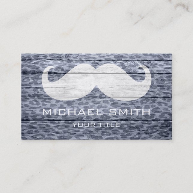 Mustache on Leopard Wood Texture #3 Business Card (Front)