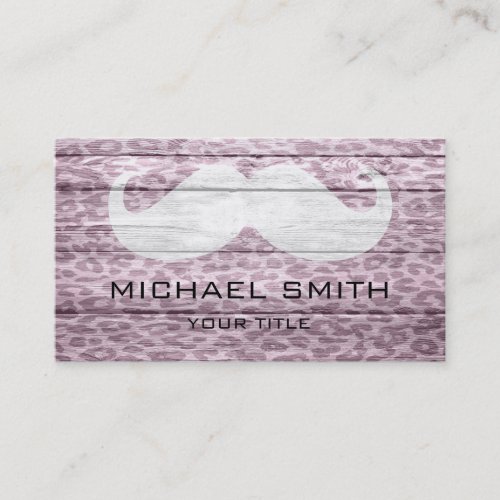 Mustache on Leopard Wood Texture 4 Business Card