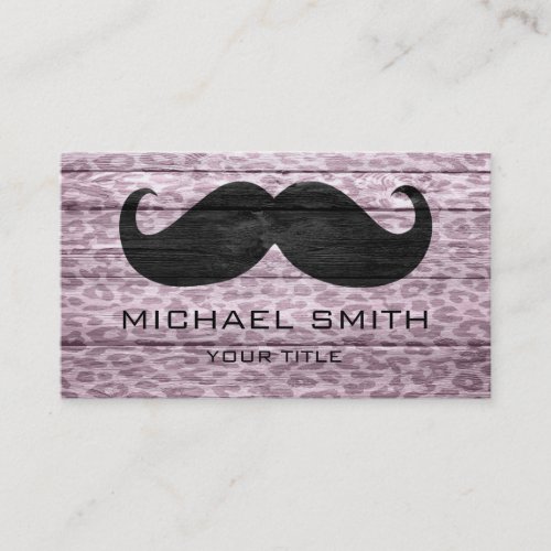 Mustache on Leopard Wood Texture 5 Business Card