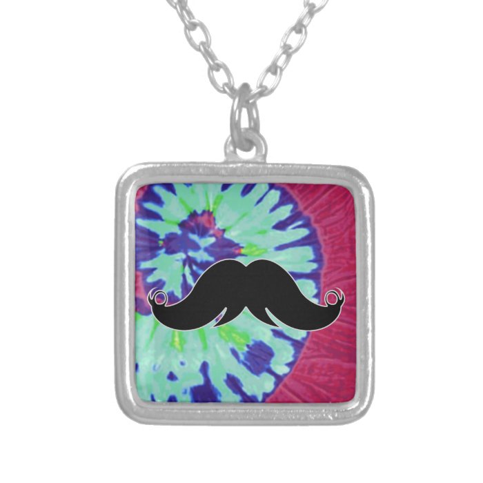 Mustache on Tie Dye Background Necklaces