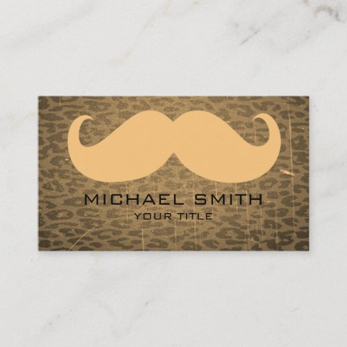 Mustache on Vintage Leopard Print Business Card