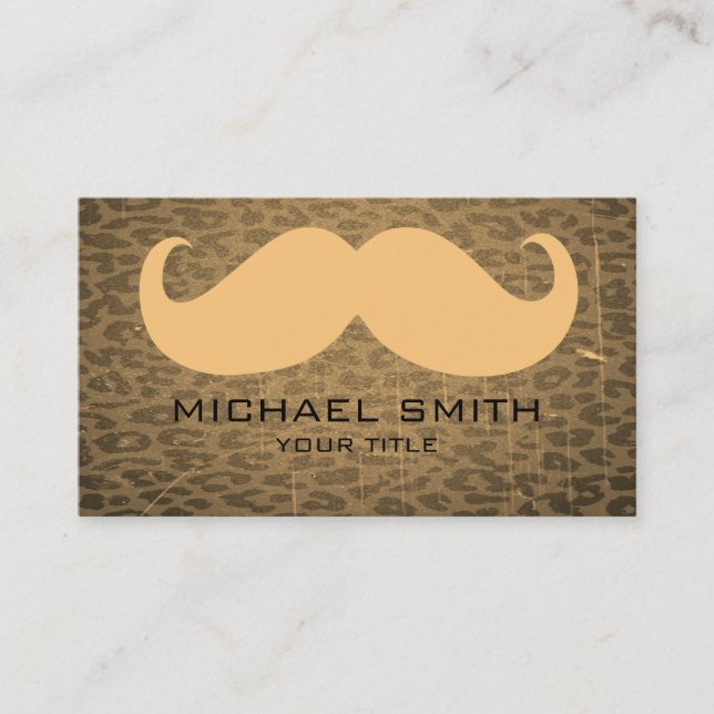 Mustache on Vintage Leopard Print Business Card (Front)