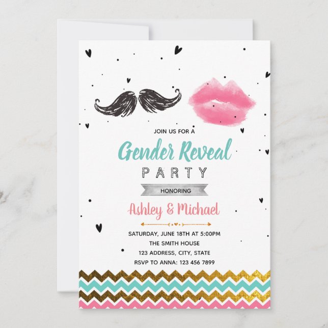 Mustache or lip gender reveal party invitation (Front)