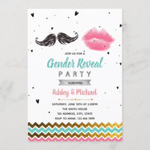 Mustache or lip gender reveal party invitation