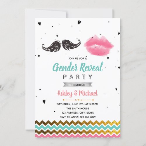 Mustache or lip gender reveal party invitation