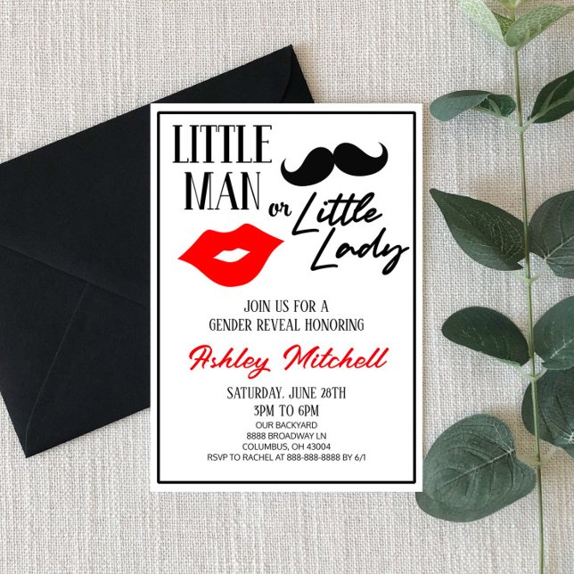 Mustache or Lipstick Lady or Man Gender Reveal Invitation (Creator Uploaded)