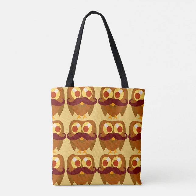 Mustache Owl Mania Cute Cartoon Pattern Tote Bag (Back)